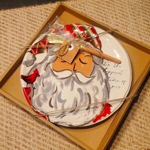 Mudpie Santa cheese plate with‎ spreader NIB